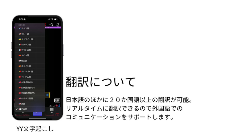 YY文字起こしの「翻訳画面」