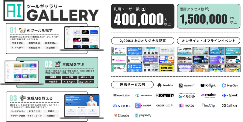 600以上のAIツールの使い方を紹介する「AIツールギャラリー」