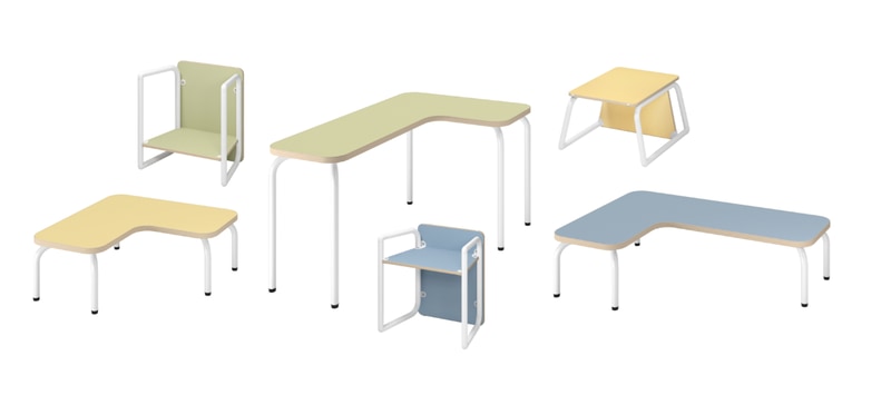 パズルのように組み合わせて形を作りたくなるような形状とし、彩度を抑えたトレンドカラーを採用（出典：コクヨ株式会社）