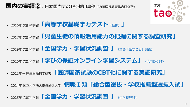 日本国内におけるTAOの採用実績（出典：株式会社内田洋行）