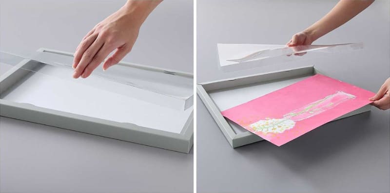 「収納しながらアートのように飾れる作品収納」は、透明のフタを開閉するだけで作品の入れ替えが可能