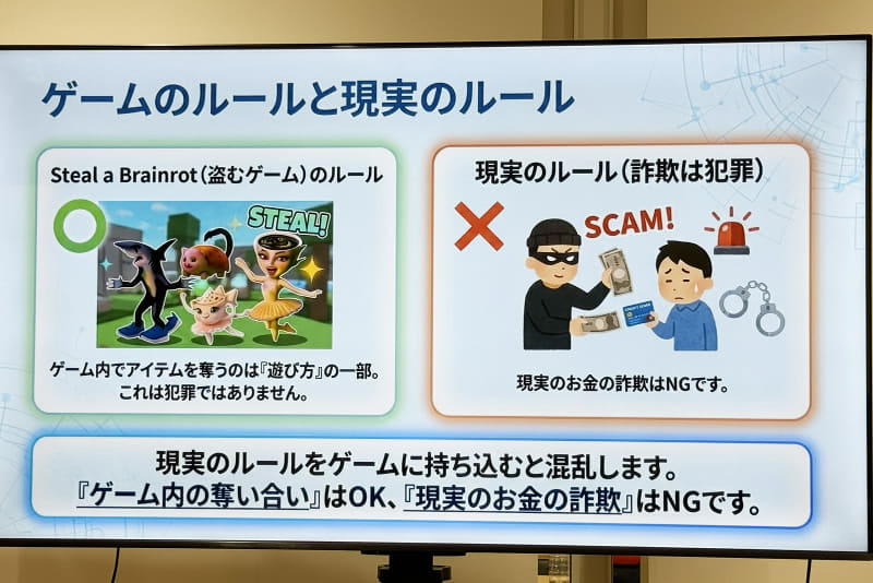 ゲームのルールと、現実の線引きについて親子で話し合うきっかけに（出典：株式会社モンドリアン）