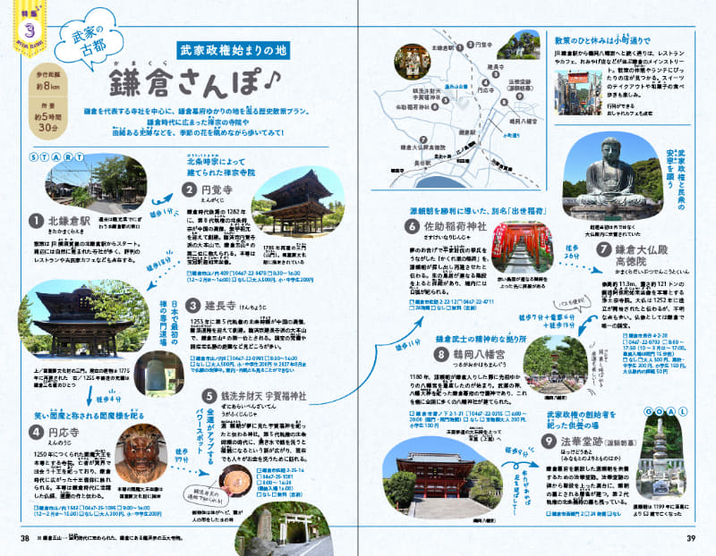 『地球の歩き方監修 旅する参考書 中学歴史』では、散歩プランで鎌倉幕府ゆかりの地を掲載