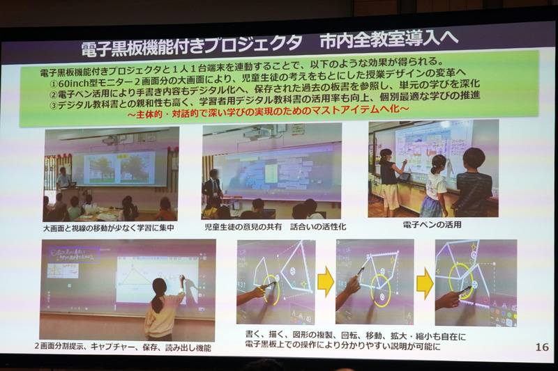電子黒板機能付きプロジェクターを市内全教室に導入