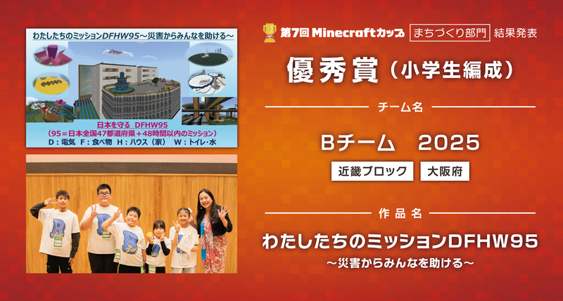 <a href="https://minecraftcup.com/works/workarticle/?work_id=6346">わたしたちのミッションDFHW95～災害からみんなを助ける～</a>
