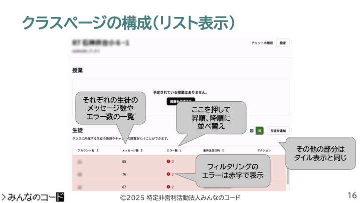 生徒アカウントの一覧性が向上