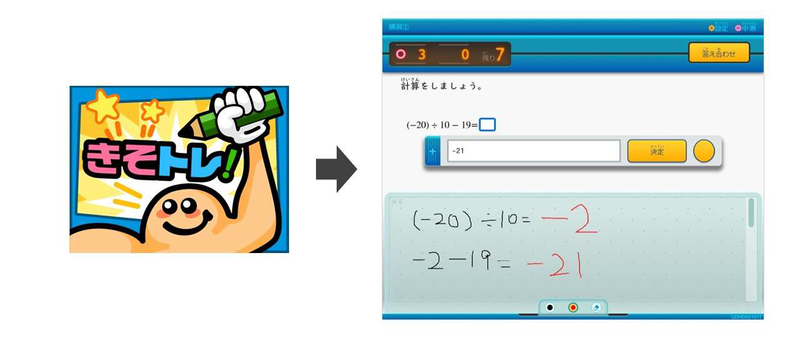 ログインボタンと問題回答画面の例