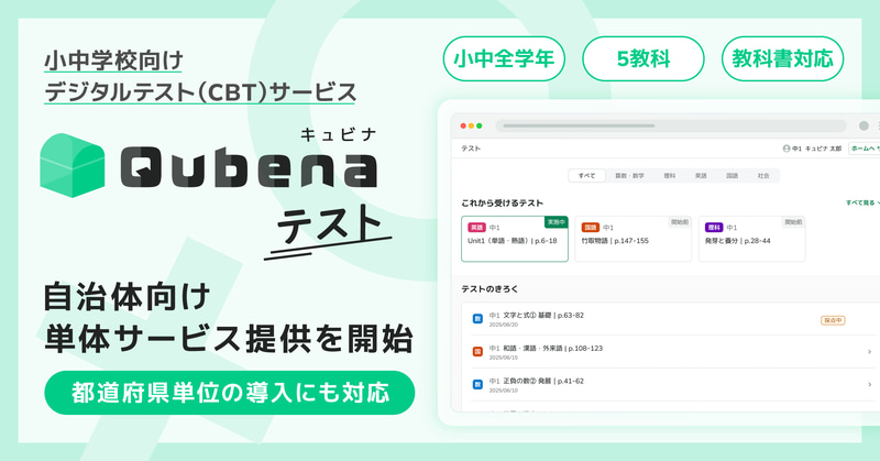 株式会社COMPASSが、小中学校向けデジタルテスト（CBT）サービス「キュビナ テスト」を単体サービスとして2026年度より自治体に提供開始（出典：株式会社COMPASS、以下同じく）