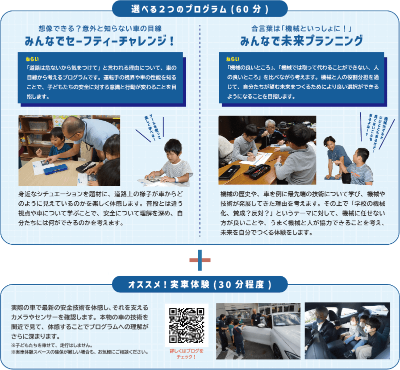 「車から見つめる今と未来 ミライのミチ発見！プロジェクト」で提供する2つのプログラム