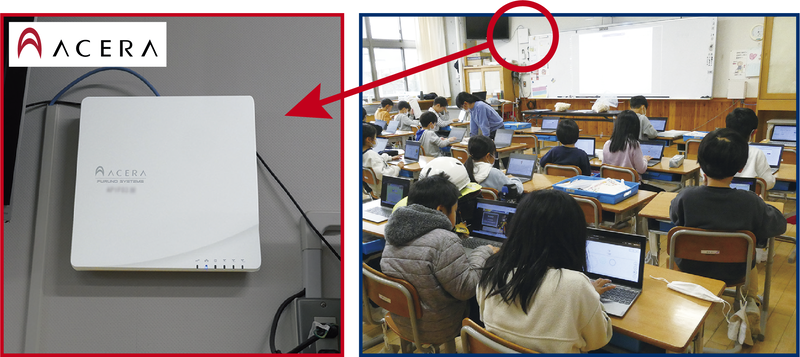 ホワイトボードの左上にACERA EW750を設置