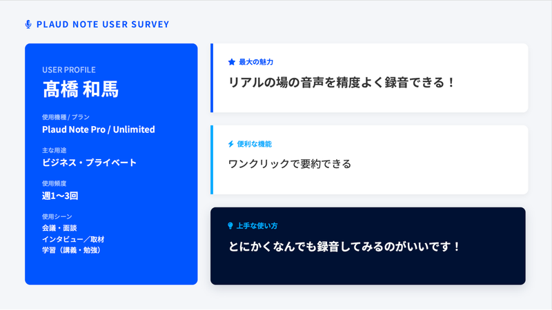 髙橋和馬さんのアンケート結果（画像：筆者提供）