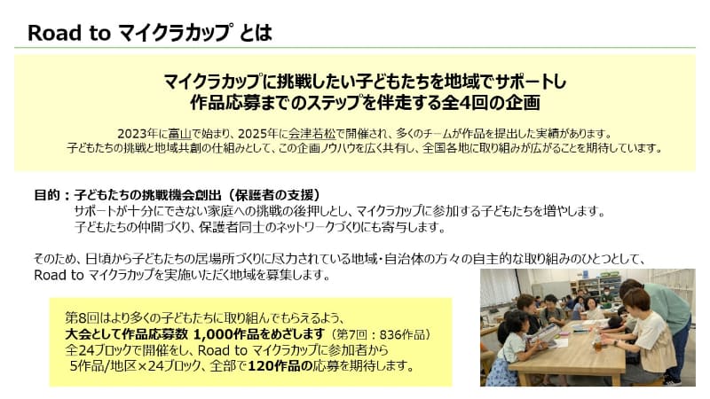 子供たちの挑戦を地域で支援する全4回のプログラム「Road to マイクラカップ」