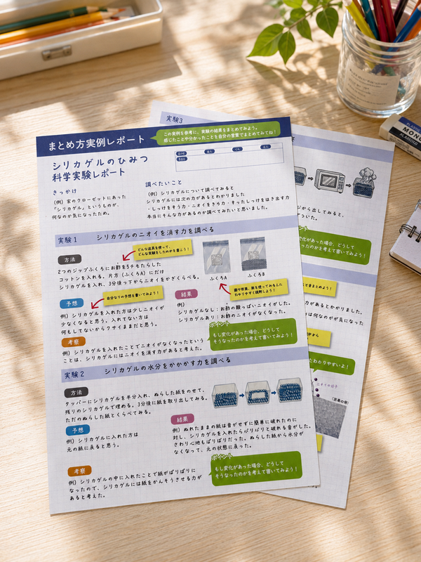 独自の「レポートまとめ方例」を同封