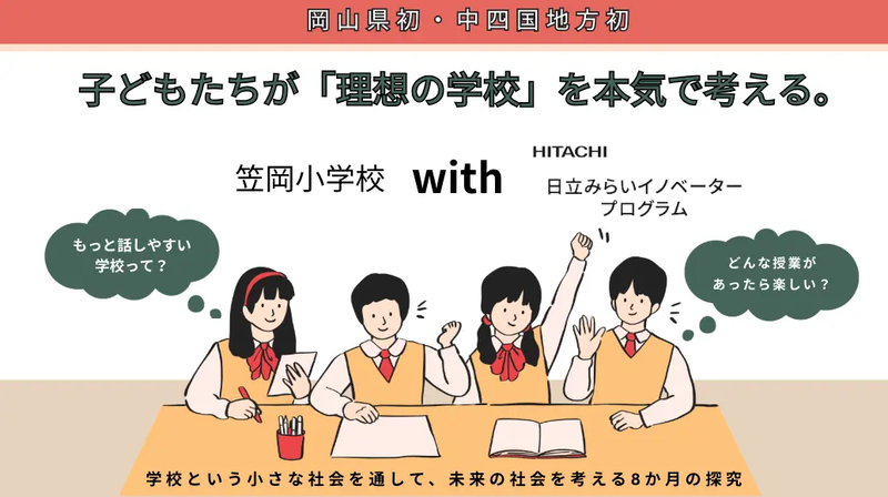 子供たちが探究を深め、約8カ月後に自分たちが考える「理想の学校」を提案・発表する「日立みらいイノベータープログラム」を開始（出典：合同会社STERAUM、以下同じく）