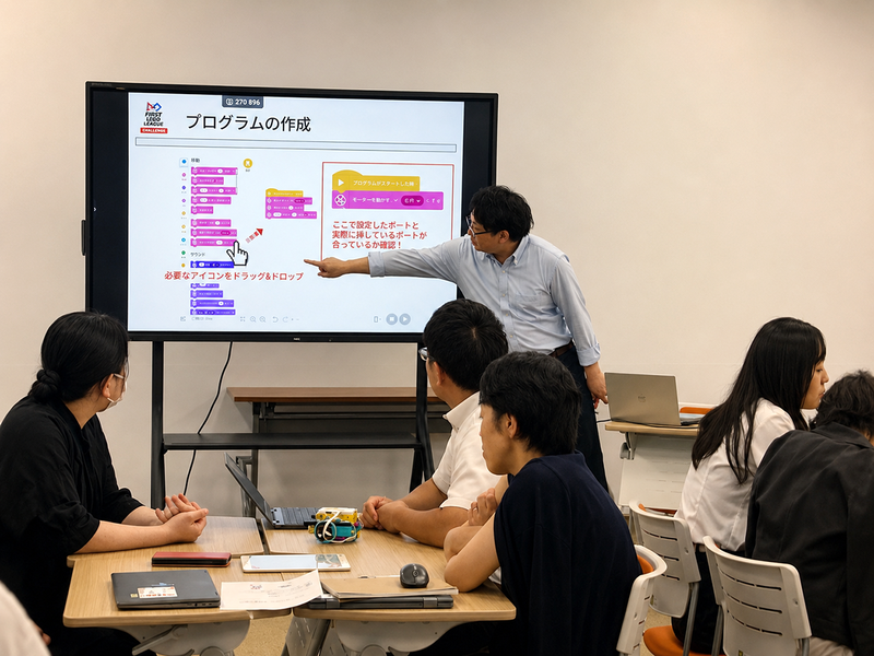 教材の操作やプログラミング画面を参照しながら、学校での授業・探究活動への活用イメージを紹介