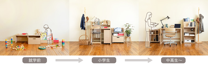 デスク・収納・天板カラーを自由に組み合わせ可能