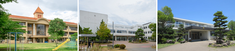 <center>左より、信州大学教育学部附属長野小学校・長野中学校・特別支援学校