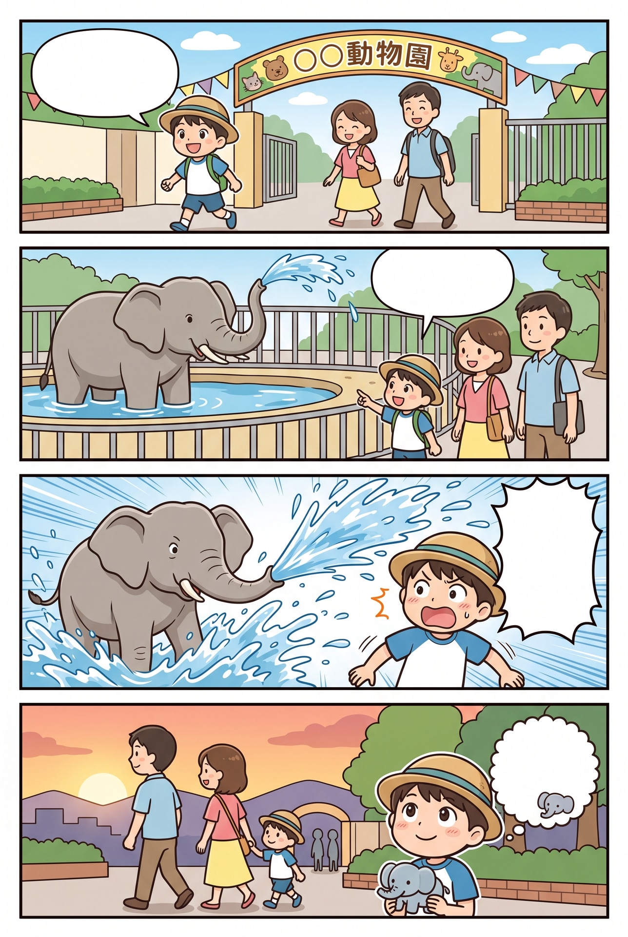 「空白の吹き出し」で生成した4コマ漫画の例