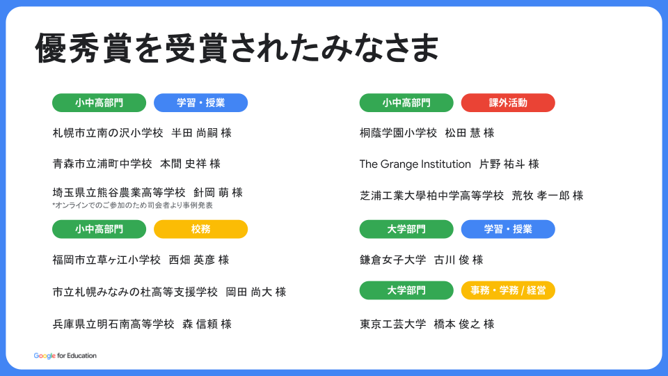 「Gemini for Education 活用事例コンテスト」で優秀賞を受賞した教職員