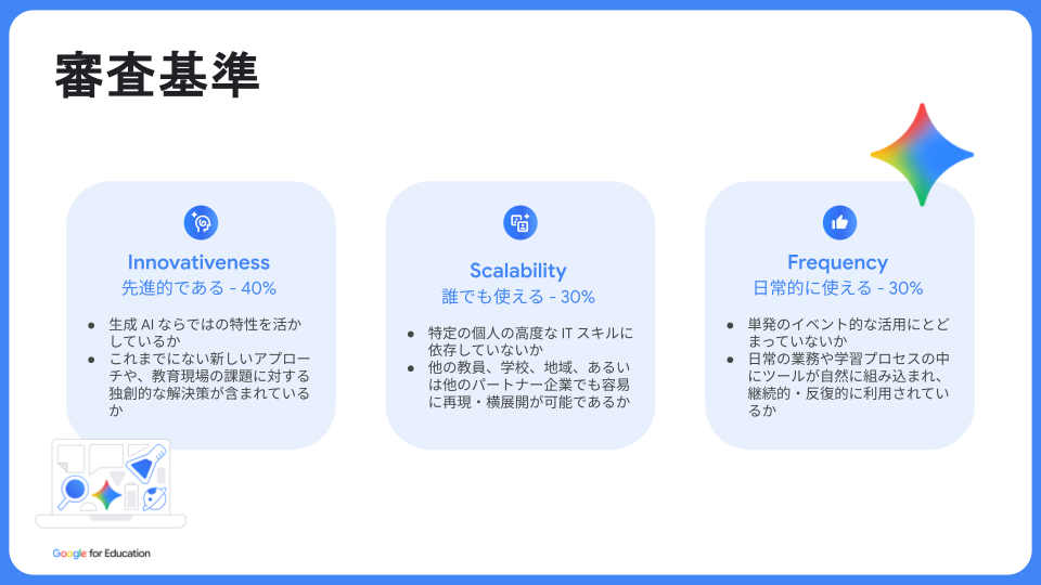 「Gemini for Education 活用事例コンテスト」の審査基準