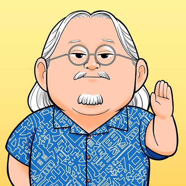 西股総生プロフィールイラスト（画／大久保ヤマト）