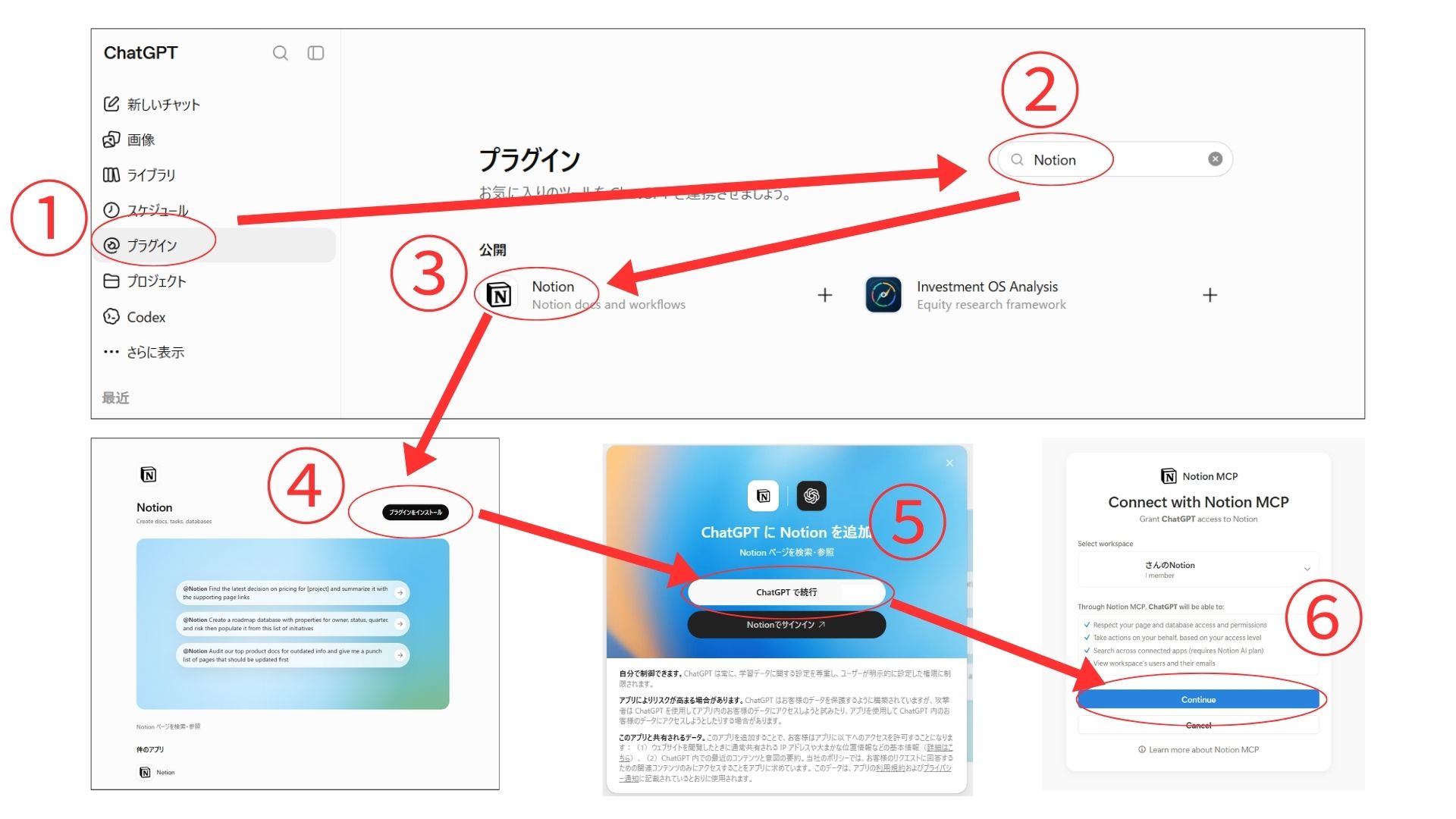 ChatGPTにNotionプラグインをインストールし、Notionのワークスペースと連携する手順