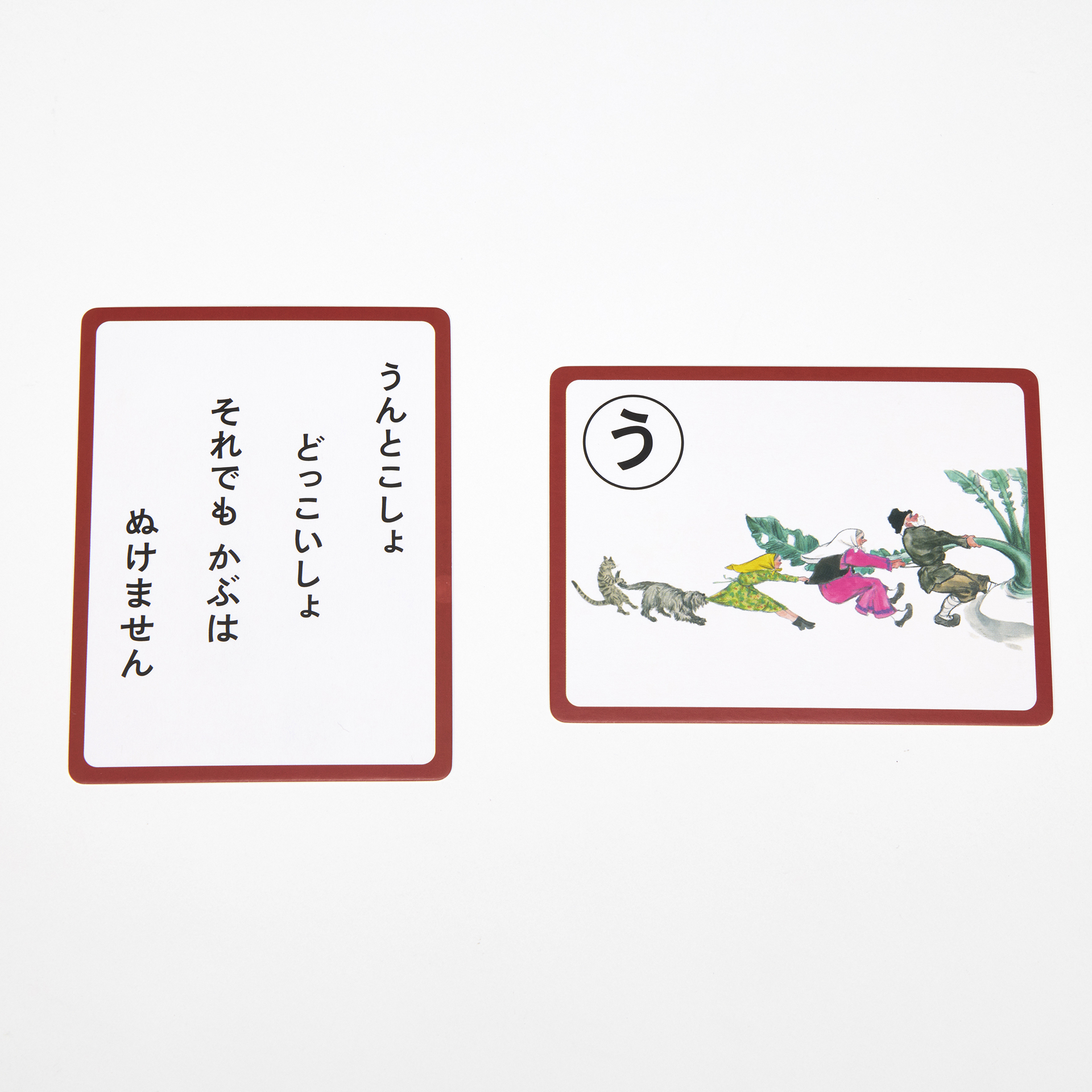 45作品の名場面を選び、絵本の絵とことばをそのまま札にした