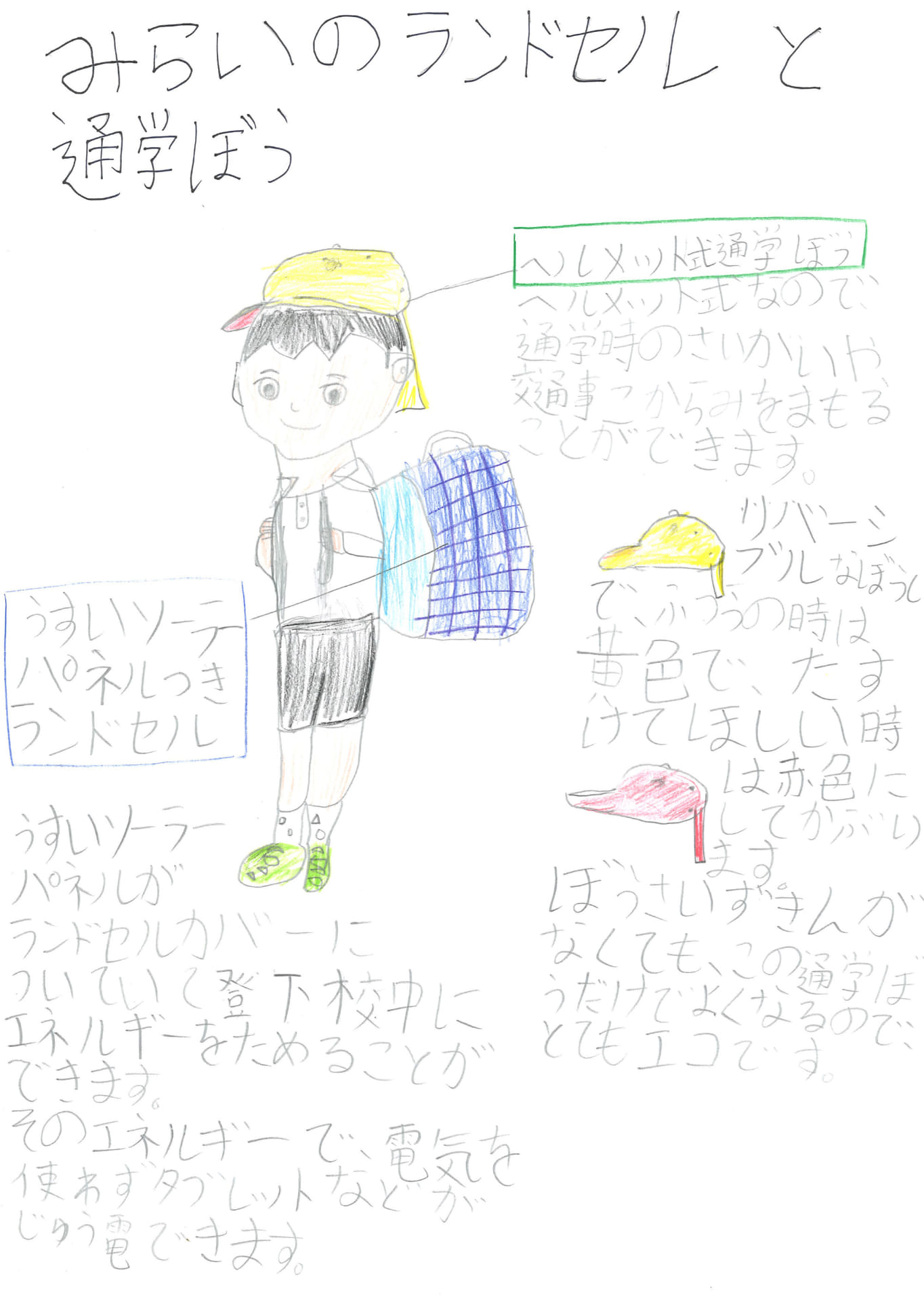 川端丈揚さん（3年）の「みらいのランドセルと通学ぼう」