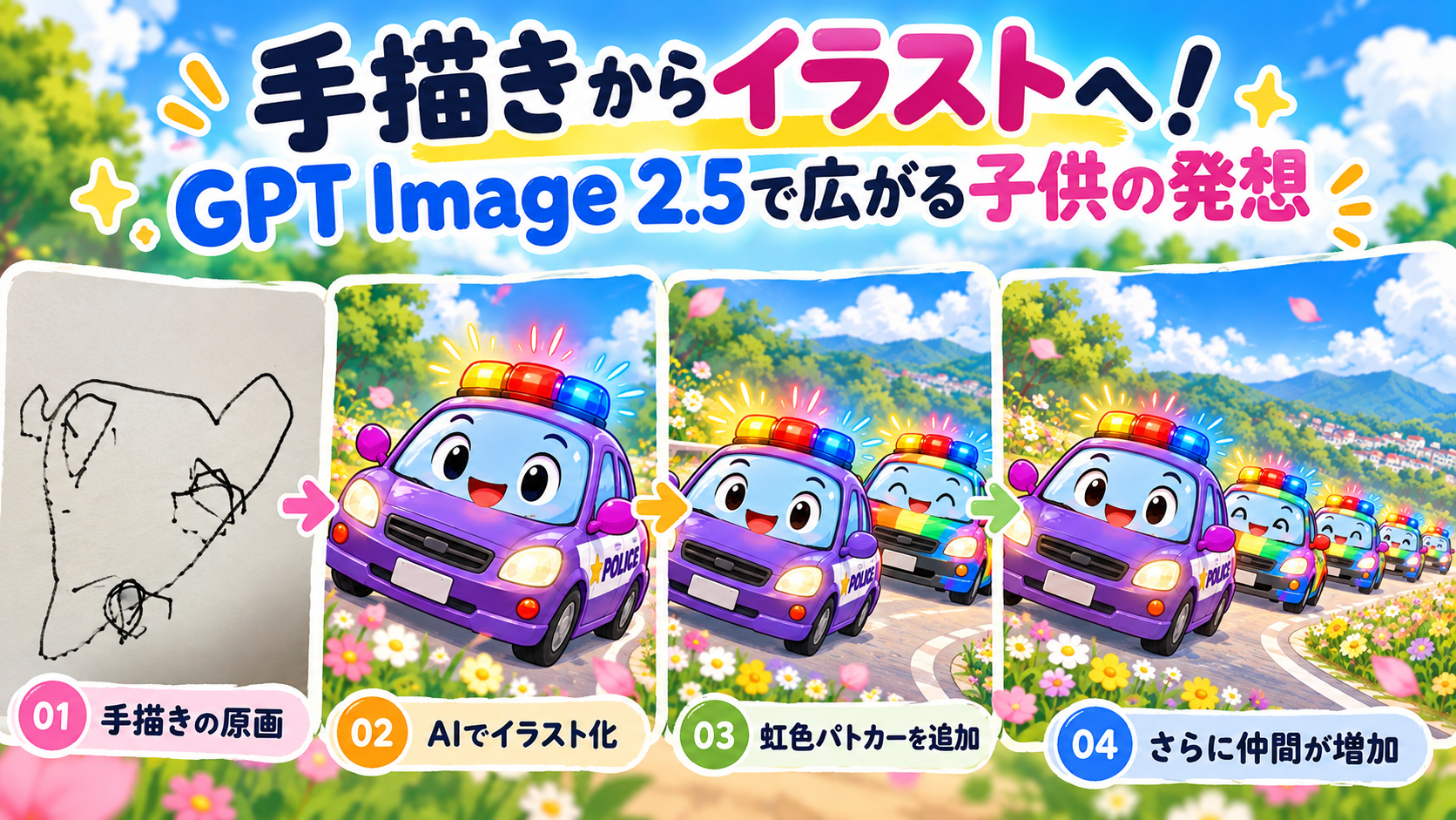 ChatGPT Images2.5で、手描きから思い描いたイラストにしていく過程（画像：筆者提供）