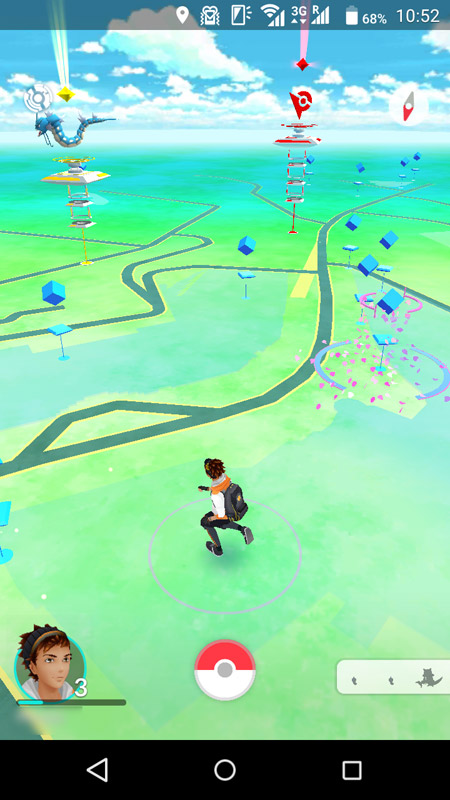 屋外を歩いてみると、ゲーム内のポケモントレーナーも歩いて移動する