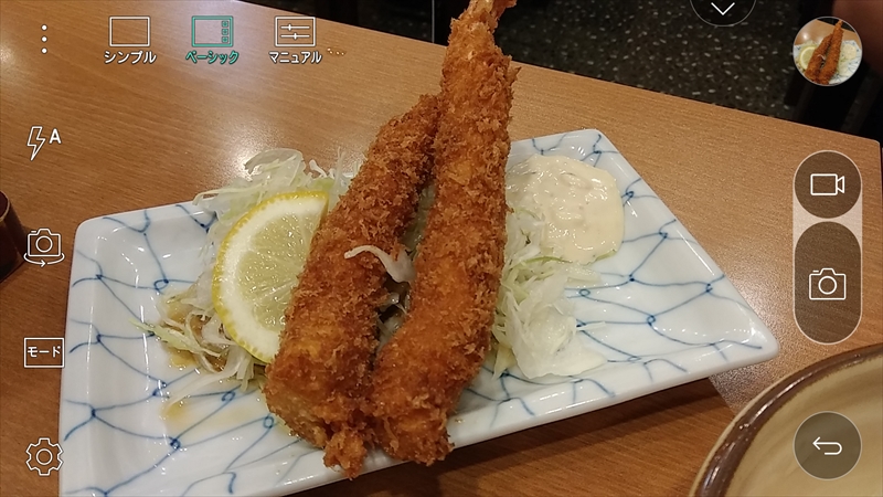 ベーシックモードのときのファインダー。カメラのアイコンをタッチするか、音量キーを押すことで撮影できる