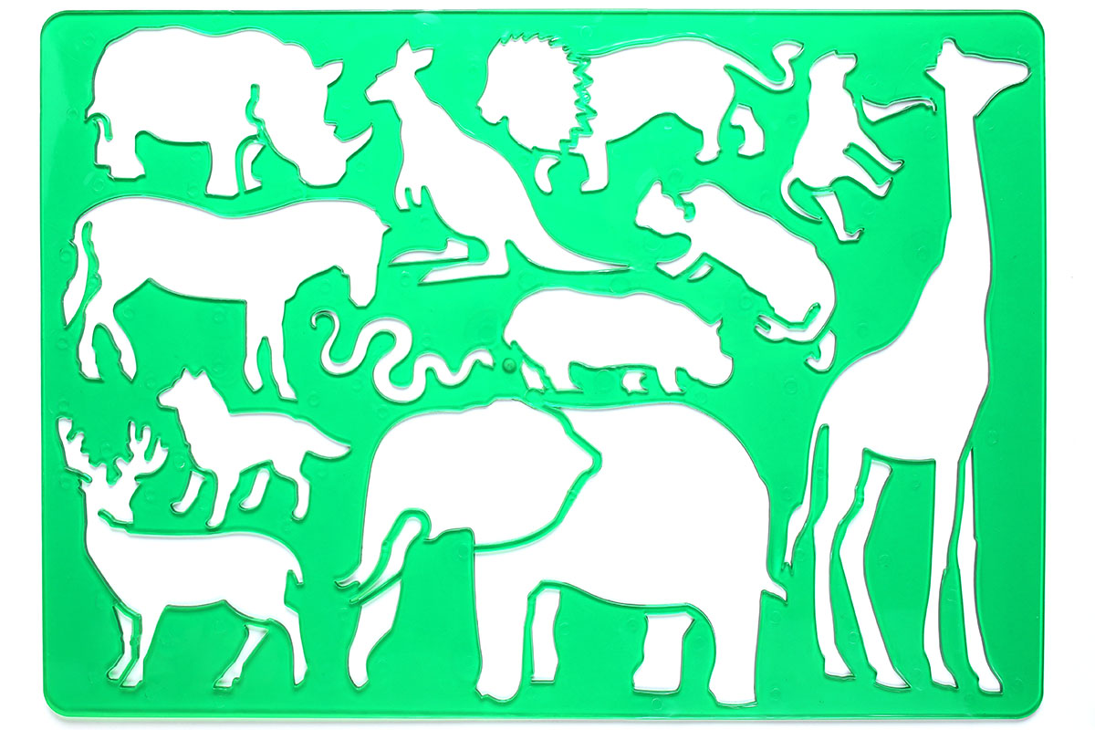 左は「SAFARI」。いろいろな生物を描けますが、テンプレートの細部が細かすぎるので、細部まで正確になぞって描くのは困難です。大雑把なカタチなら描けます。それぞれの生物のスケールもバラバラです。