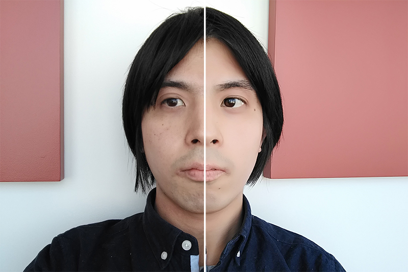 左半分がビューティーモードオフ、右半分はビューティーモードのレベル10