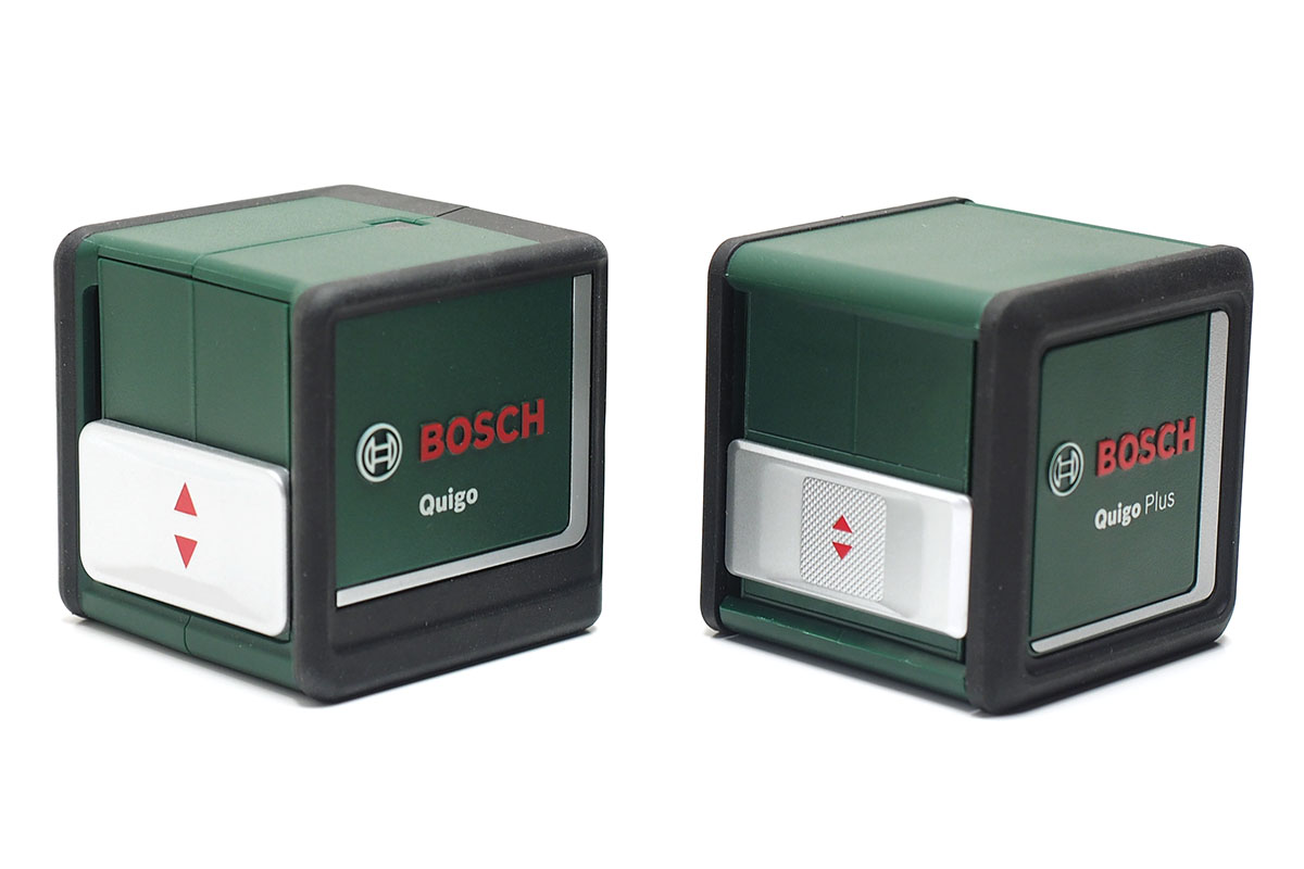 左が旧機種「Quigo 2」で右が新機種「Quigo Plus」。基本的にはあ～んまり変わりませんが、新機種はバッテリー持続時間が伸びたほか、投影されるレーザーに「マーキングポイント」と呼ばれる等間隔の目印が追加されています。実勢価格は8000円くらい。