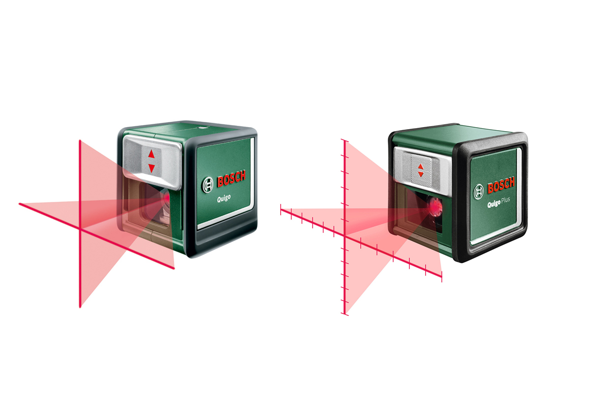 左が旧機種「Quigo 2」で右が新機種「Quigo Plus」。基本的にはあ～んまり変わりませんが、新機種はバッテリー持続時間が伸びたほか、投影されるレーザーに「マーキングポイント」と呼ばれる等間隔の目印が追加されています。実勢価格は8000円くらい。