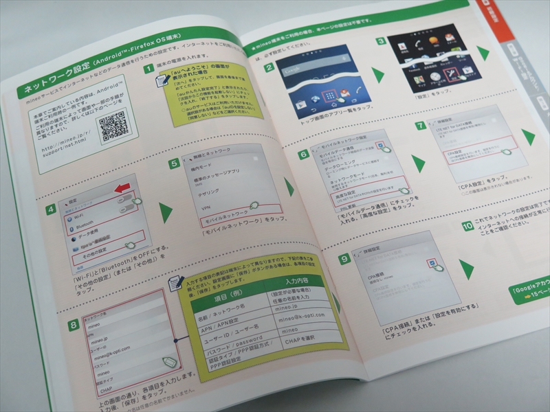 mineoの契約者には、全42ページのマニュアルが届く。筆者がこれまでに契約したMVNOのマニュアルの中では最も内容が充実していると思う