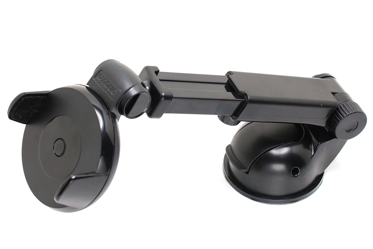 サンワダイレクトの「iPhone 7/7 Plus対応スマートフォン車載ホルダー 200-CAR041」。2箇所に関節があるアーム式で、アームは伸縮し、ホルダー部分は自由に回転できます。