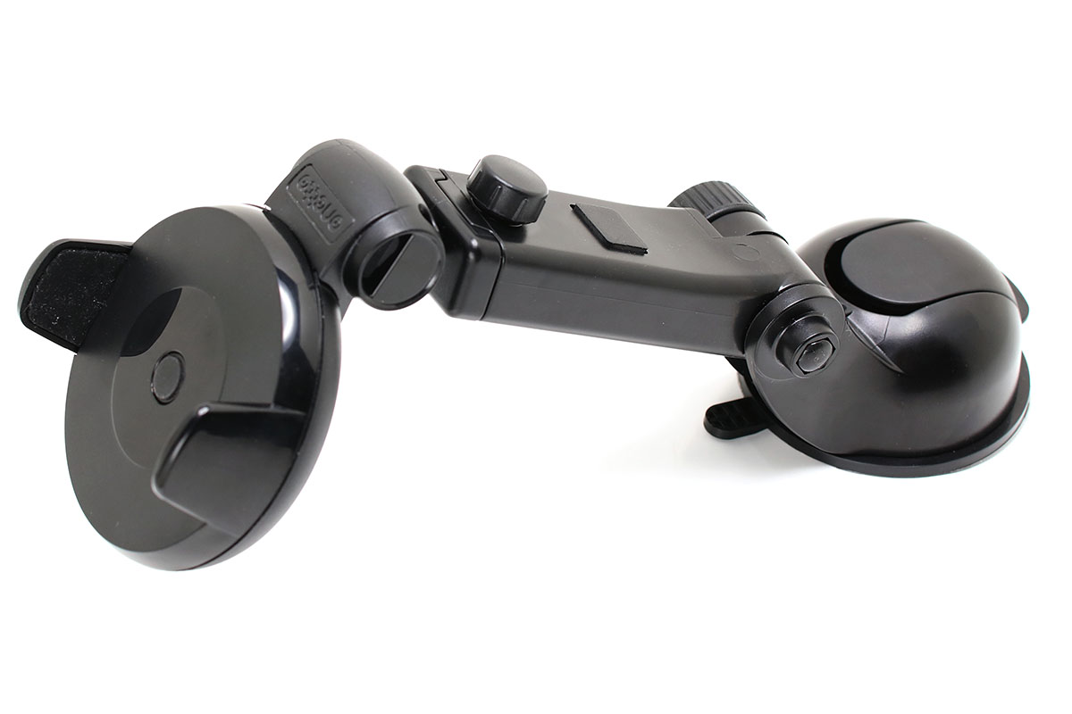 アームが突き出る向きを逆にすることもできます。こうすると、固定位置から20cm程度離れた位置でスマートフォンを保持できます。