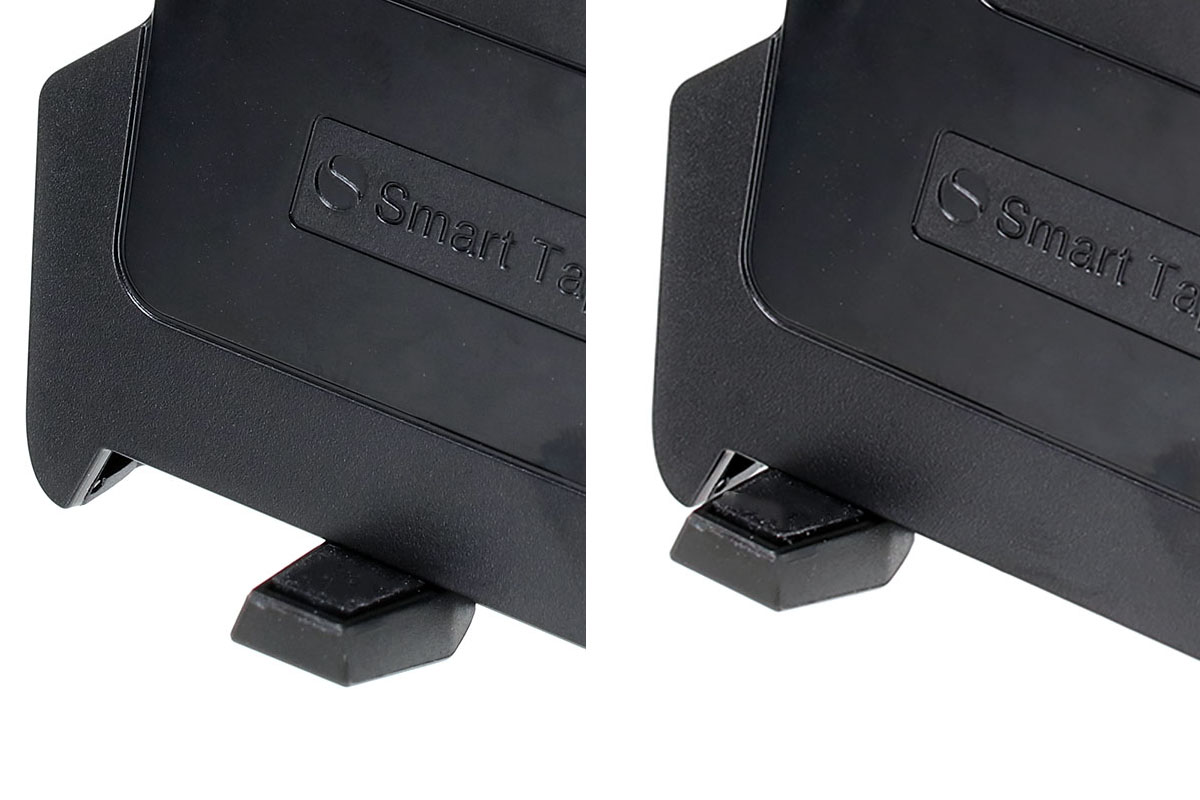 ホルダー背面の関節部はリングで締めたり緩めたりできるタイプ。扱いやすく強度も十分という印象です。ホルダー下側にある端末の滑り落ち防止のバーは、自由な位置にスライドさせられ、充電用やイヤホン用のジャックを塞ぎません。