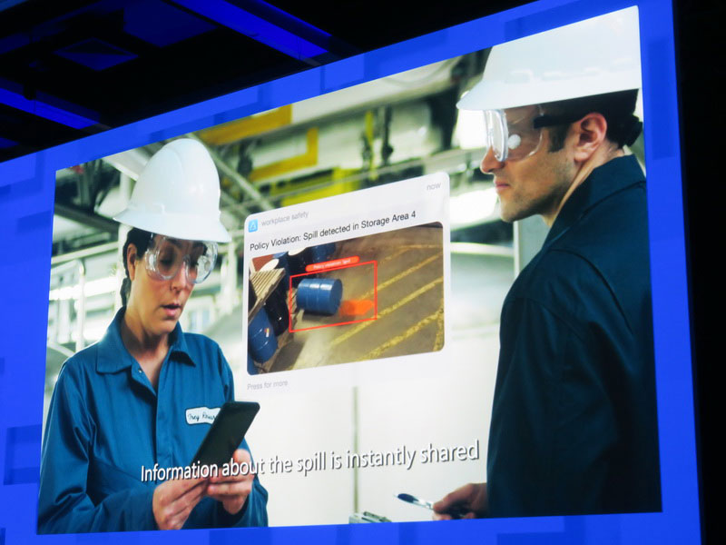 カメラで写し出された現場内で働く人、置かれている機材などを認識し、正しく作業が行われていることを確認。事故やトラブルが起きれば、すぐに通知される