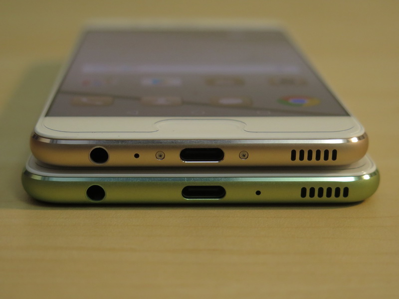 P10 Plus（下）とP10の厚さは同じ。どちらもUSB Type-C端子、3.5mmイヤホンマイク端子を備える
