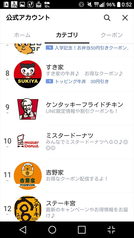 LINE公式アカウントを見ると本当に多くの飲食店がアカウントを用意している。もっともクーポンを配信していない店もあるが