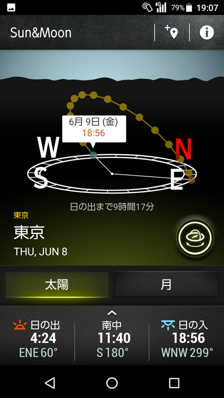日の出や日の入りの時間が一目で分かる「Sun&Moon」