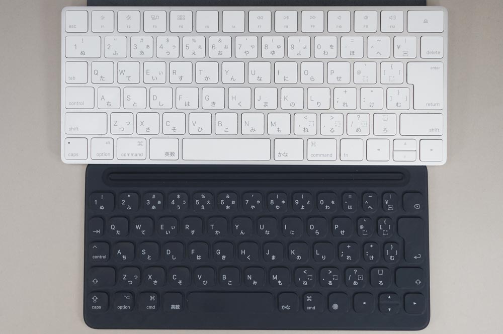 Macのキーボード（上）との比較。これも大きな差ではなくなっている