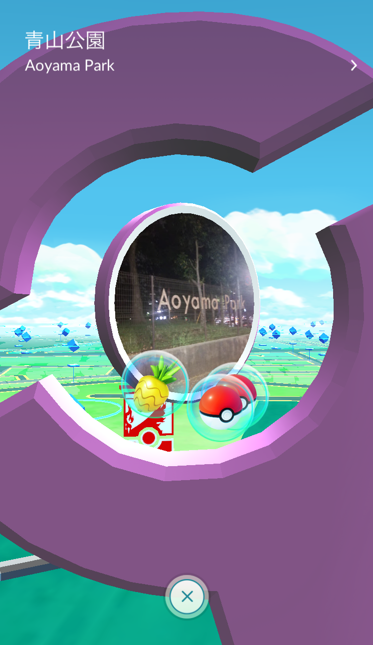 ジム併設のポケストップからアイテムをゲットしたところ