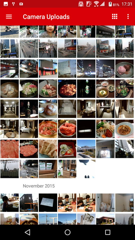 ファイルの一覧では、大サムネイル表示、小サムネイル表示、リスト表示から切り替えられる