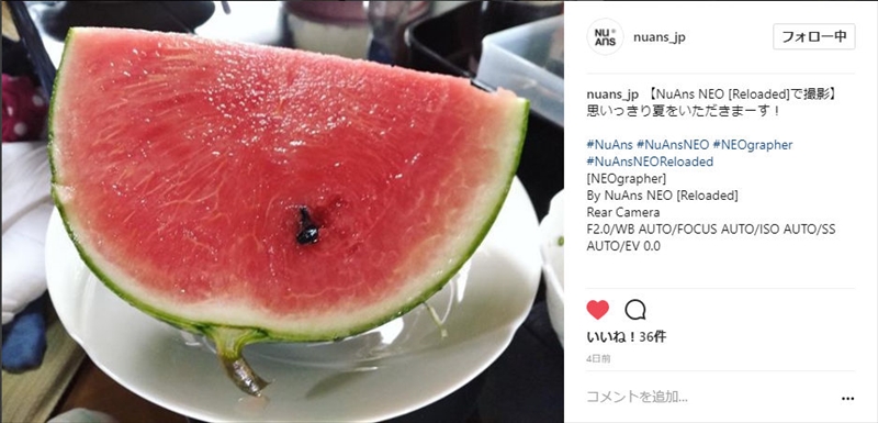 る日のインスタ。これを参考に同じ題材で撮ります