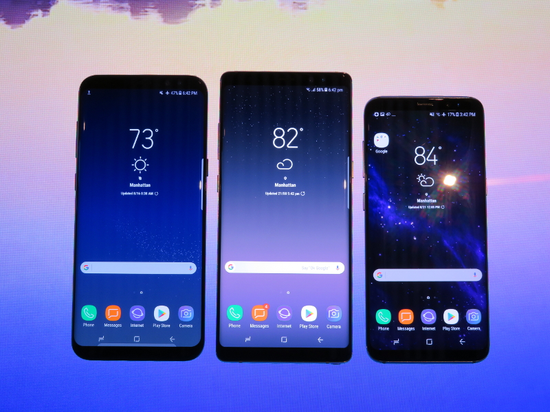 （左から）Galaxy S8+、Galaxy Note8、Galaxy S8