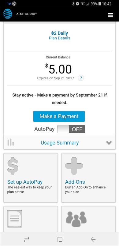 契約から3日目朝の残高。データ容量が尽きた場合は、このページから簡単に追加できる