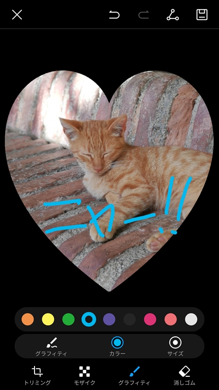 そのまま画像編集して、LINEで共有したりできる